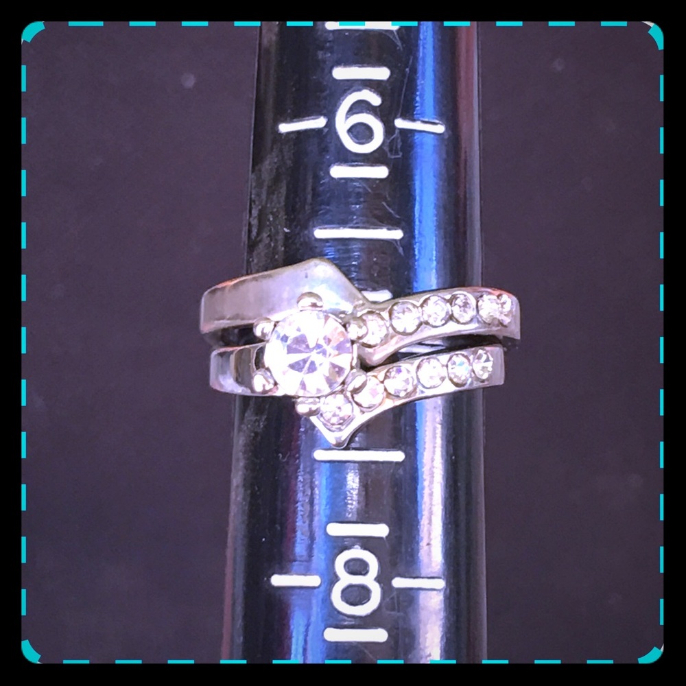 💕TOGETHER 4EVER💕SOLITAIRE + BAND RING  SET w AUSTRIAN CRYSTALS STERLIN SILVER